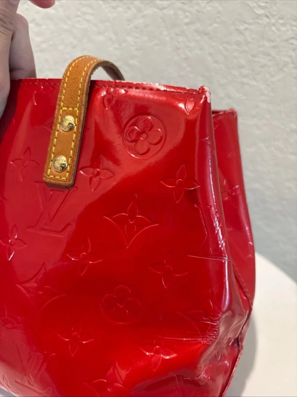 Louis Vuitton Red Patent
Monogram Vernis Tote with Tan Handles - Picture 16 of 16